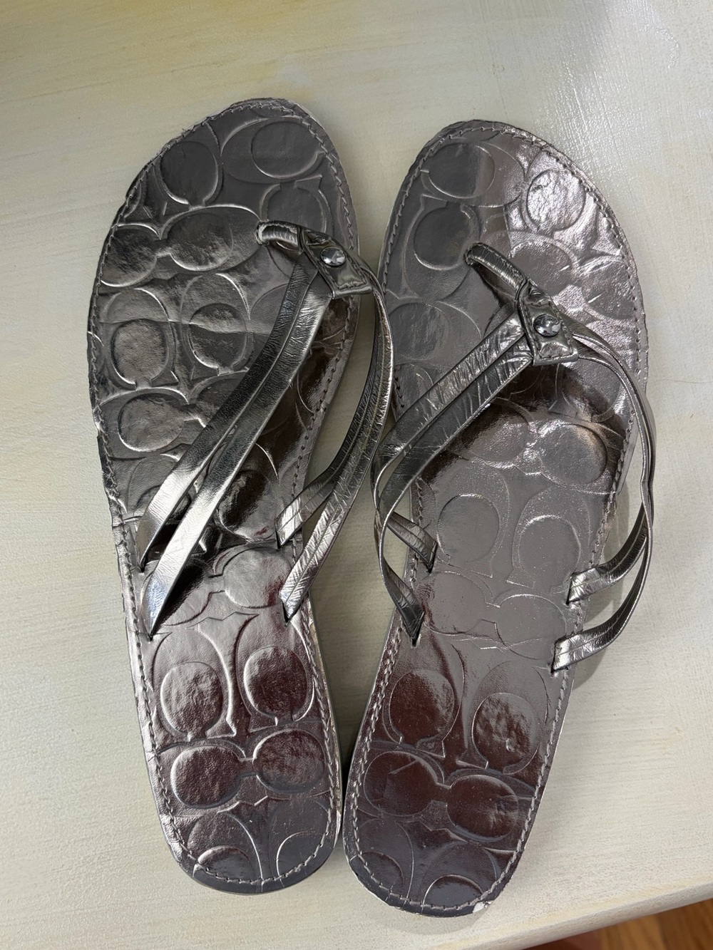 COACH Metallic Silver Women's Thong Sandals Flip Flop - Picture 5 of 8